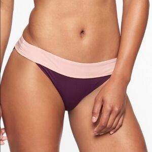 ⭐ NEW NWT Athleta Plum Purple & Pink Mod Block Medium Rise Swim Bottoms Large